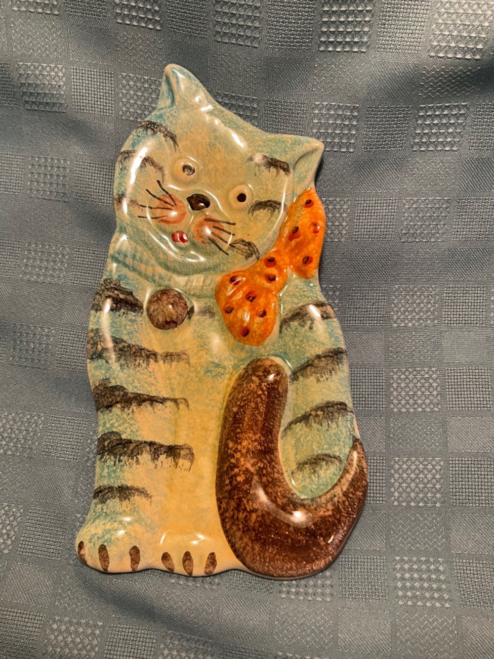 Vintage Italian Cat Spoon Rest Hanging Wall Plaque Hand Painted Ceramic